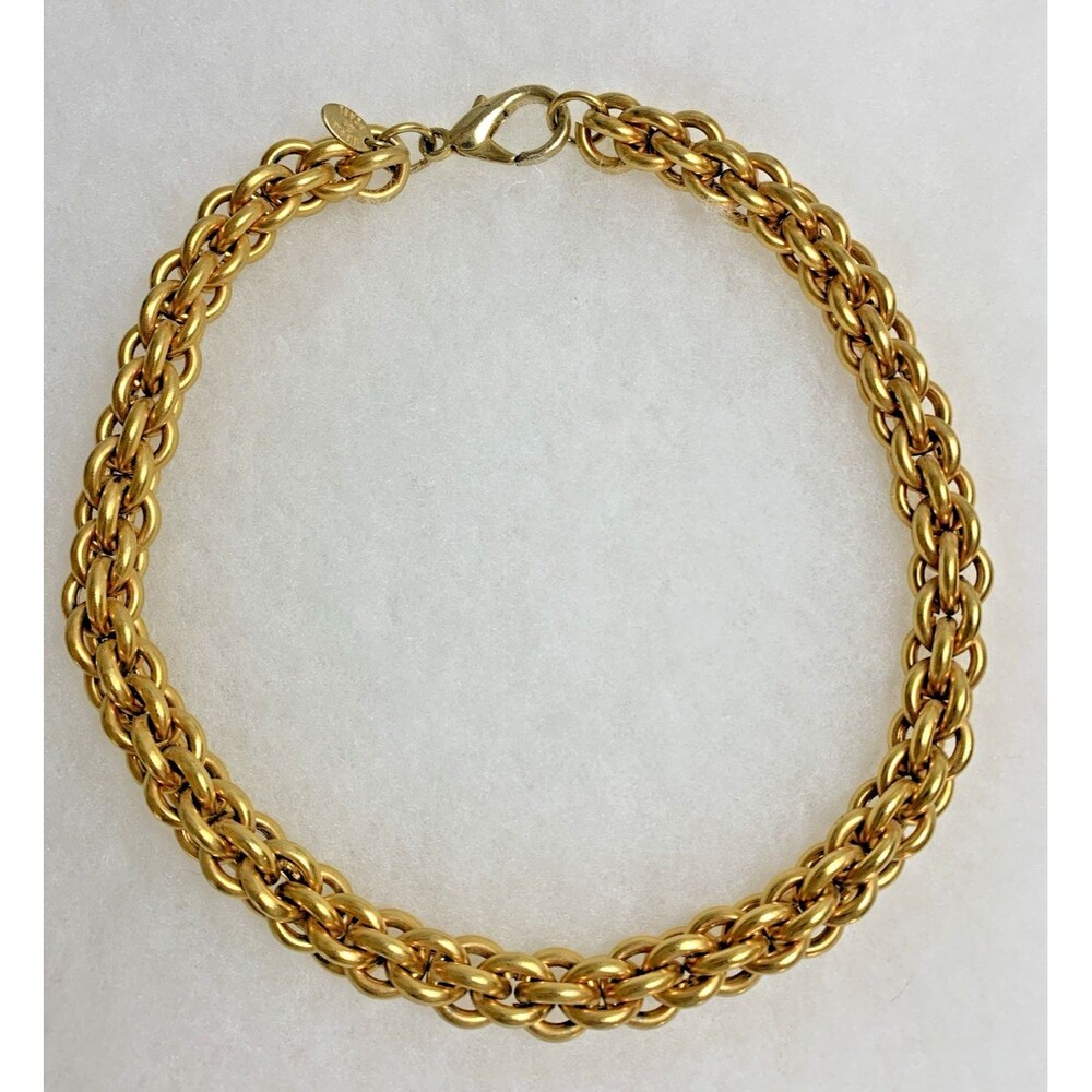 Vintage Erwin Pearl Gold Tone Chunky Woven Chain Necklace Choker 16”